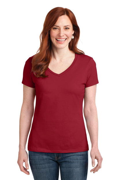Hanes Ladies Perfect-T Cotton V-Neck T-Shirt. S04V - Dresses Max