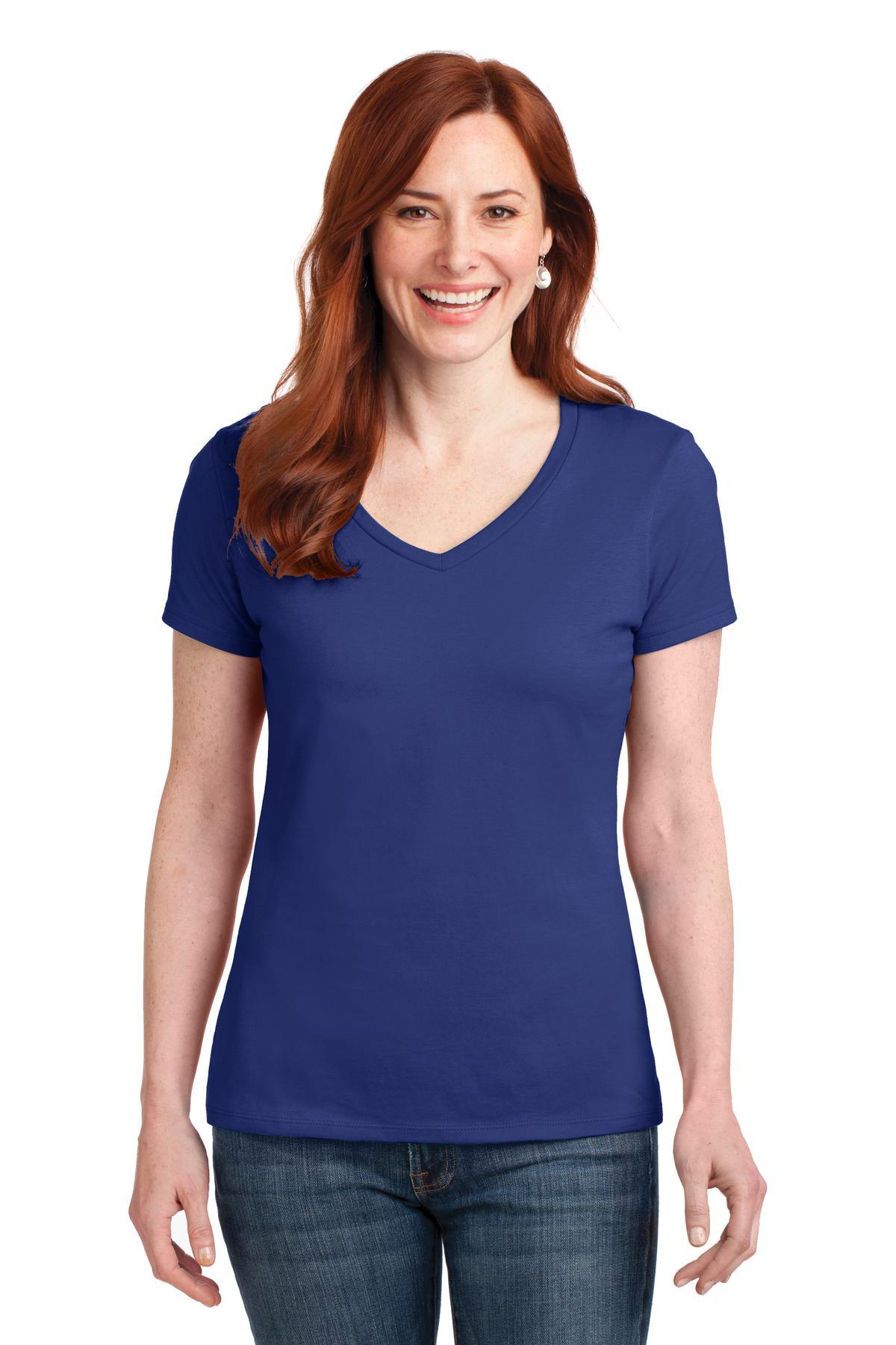 Hanes Ladies Perfect-T Cotton V-Neck T-Shirt. S04V - Dresses Max