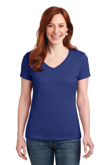 Hanes Ladies Perfect-T Cotton V-Neck T-Shirt. S04V - Dresses Max
