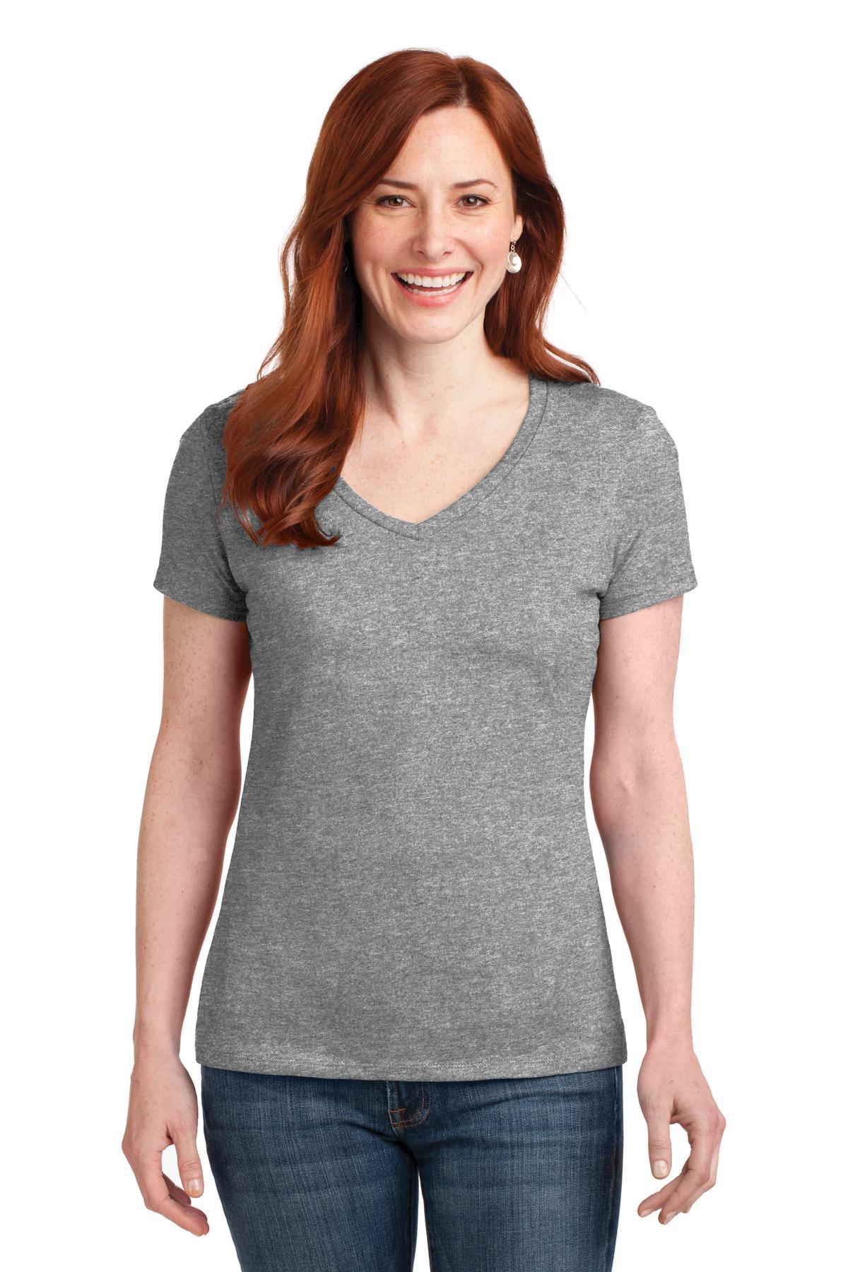 Hanes Ladies Perfect-T Cotton V-Neck T-Shirt. S04V - Dresses Max
