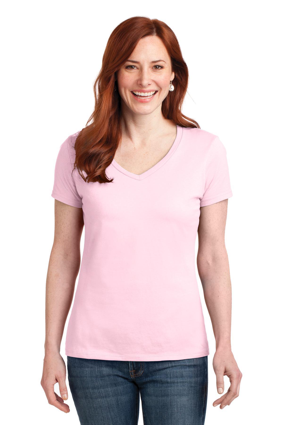 Hanes Ladies Perfect-T Cotton V-Neck T-Shirt. S04V - Dresses Max