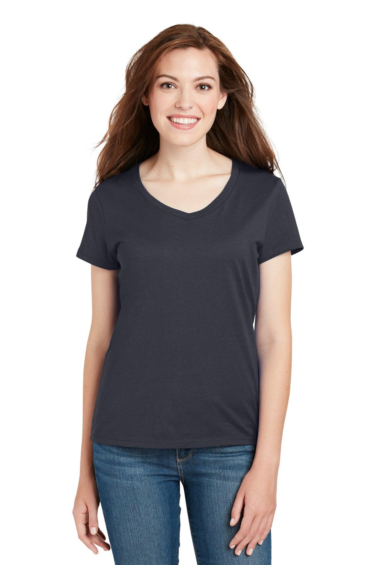 Hanes Ladies Perfect-T Cotton V-Neck T-Shirt. S04V - Dresses Max