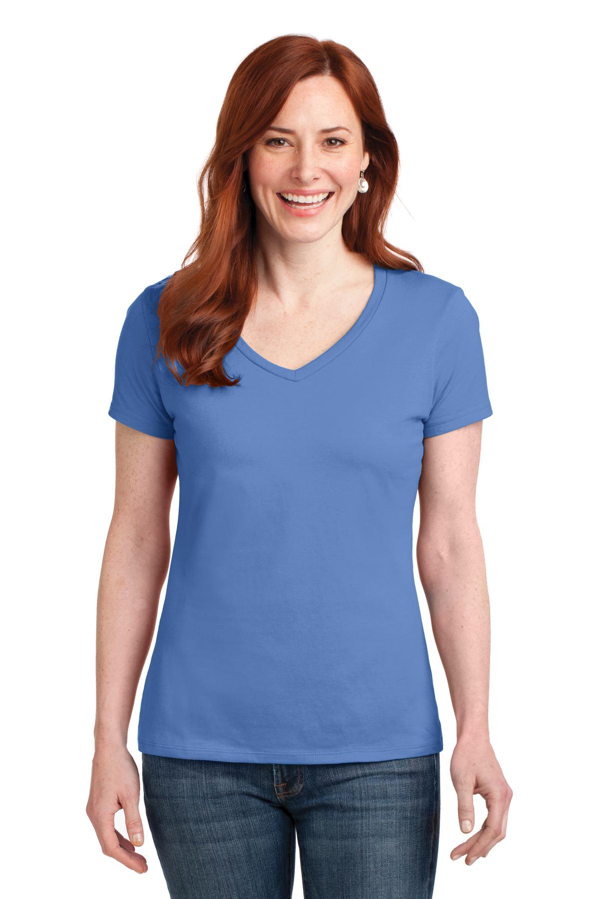 Hanes Ladies Perfect-T Cotton V-Neck T-Shirt. S04V - Dresses Max