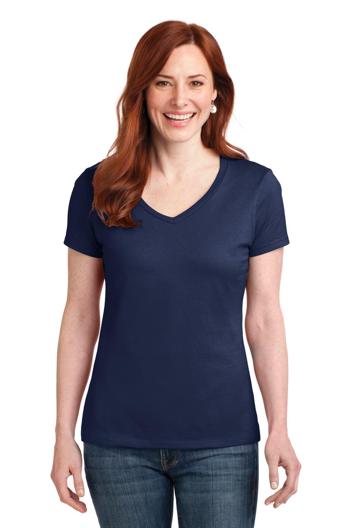 Hanes Ladies Perfect-T Cotton V-Neck T-Shirt. S04V - Dresses Max