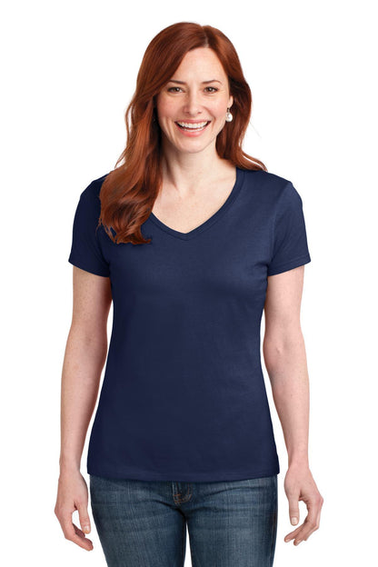 Hanes Ladies Perfect-T Cotton V-Neck T-Shirt. S04V - Dresses Max
