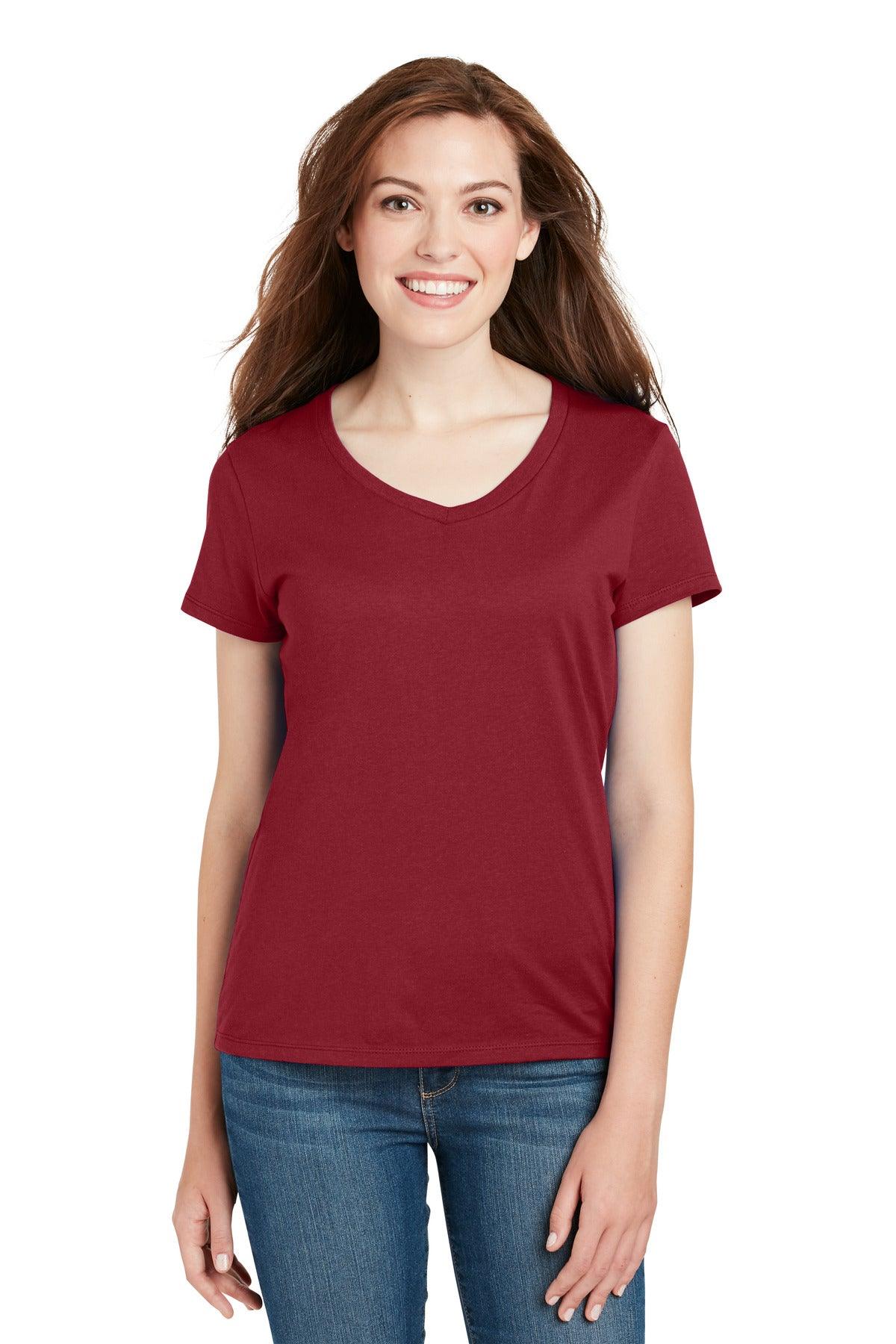 Hanes Ladies Perfect-T Cotton V-Neck T-Shirt. S04V - Dresses Max
