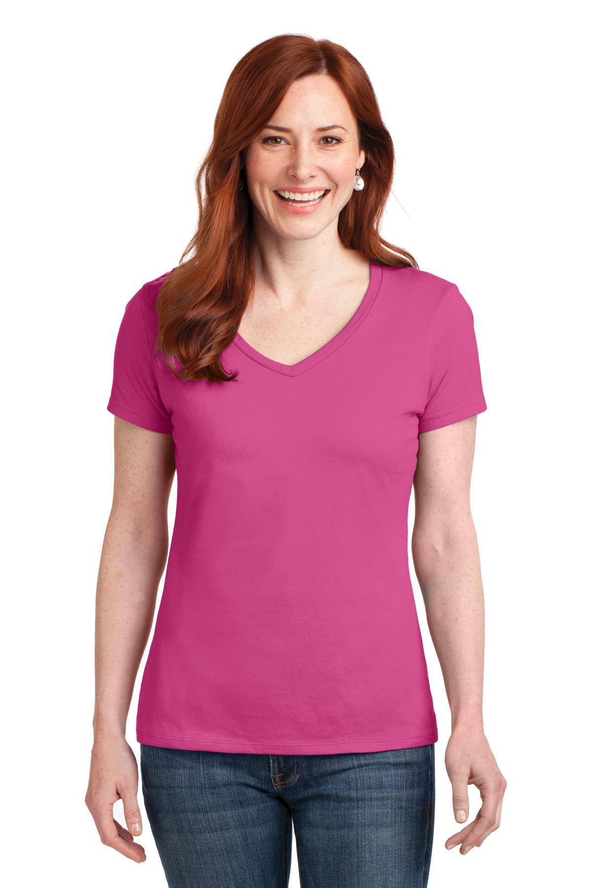 Hanes Ladies Perfect-T Cotton V-Neck T-Shirt. S04V - Dresses Max