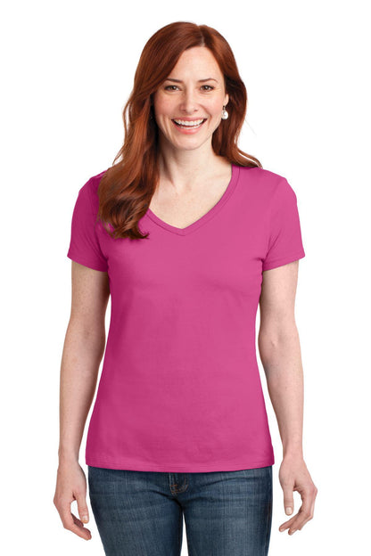 Hanes Ladies Perfect-T Cotton V-Neck T-Shirt. S04V - Dresses Max