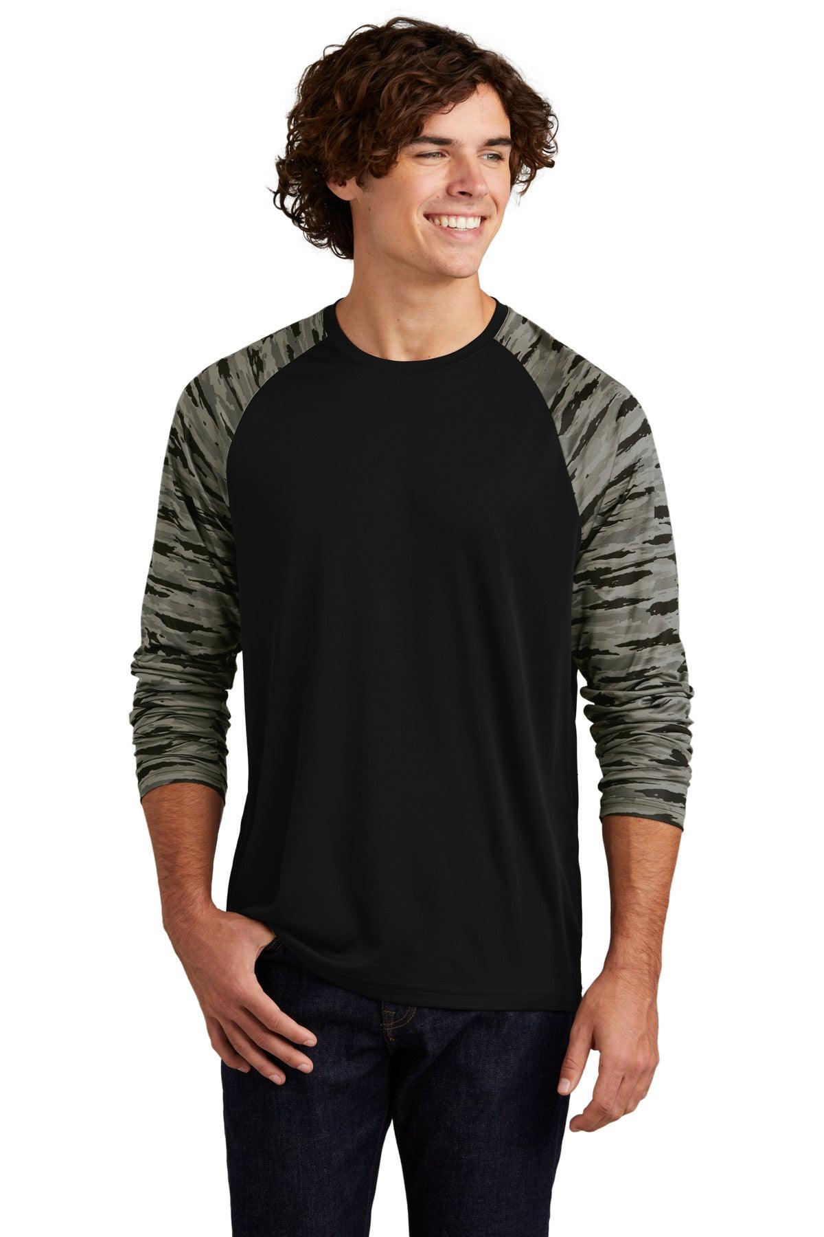 Sport-Tek Drift Camo Colorblock Long Sleeve Tee ST376LS - Dresses Max