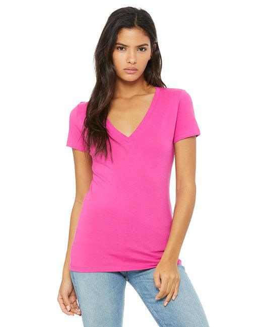 Bella + Canvas Ladies' Jersey Short-Sleeve Deep V-Neck T-Shirt B6035 - Dresses Max