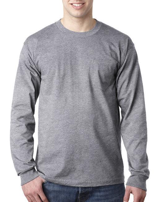 Bayside Adult 6.1 oz., 100% Cotton Long Sleeve Pocket T-Shirt BA8100 - Dresses Max