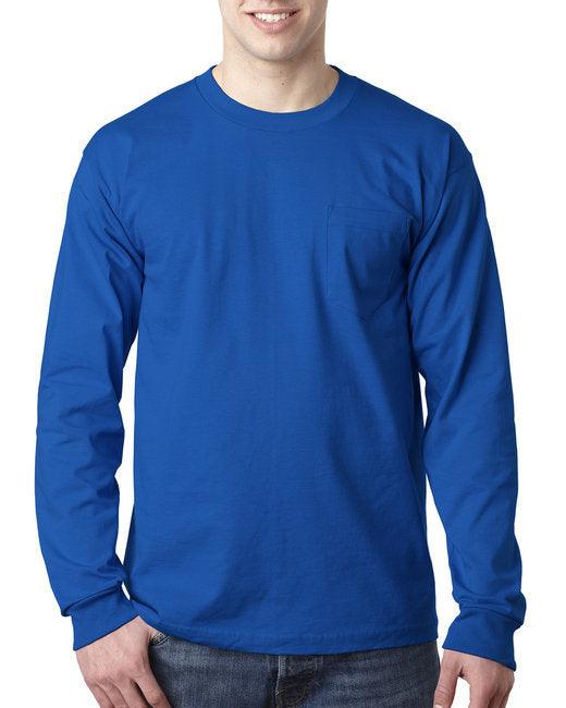 Bayside Adult 6.1 oz., 100% Cotton Long Sleeve Pocket T-Shirt BA8100 - Dresses Max