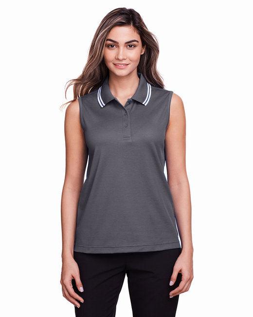 Devon & Jones Ladies' CrownLux Performance Plaited Tipped Sleeveless Polo DG20SW - Dresses Max