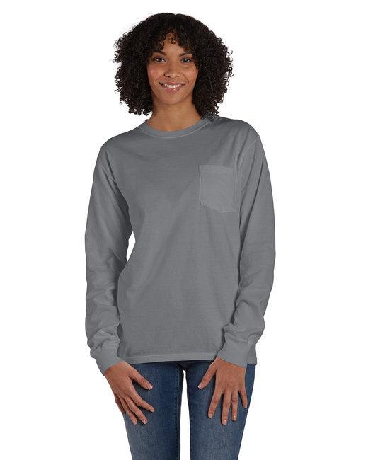 ComfortWash by Hanes Unisex Garment-Dyed Long-Sleeve T-Shirt with Pocket GDH250 - Dresses Max