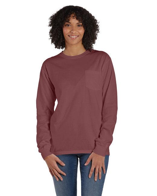 ComfortWash by Hanes Unisex Garment-Dyed Long-Sleeve T-Shirt with Pocket GDH250 - Dresses Max