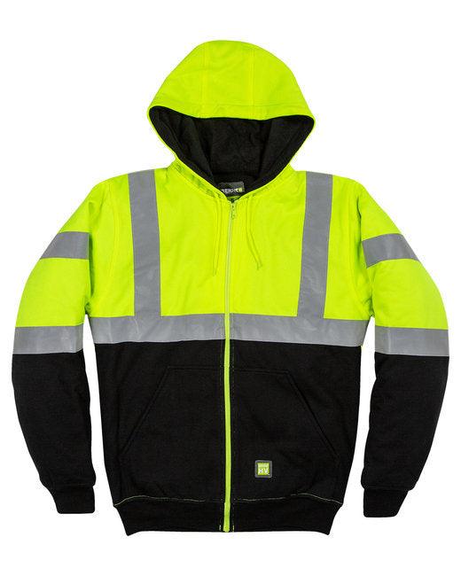 Berne Men's Hi-Vis Class 3 Color Block Full-Zip Hooded Sweatshirt HVF023 - Dresses Max