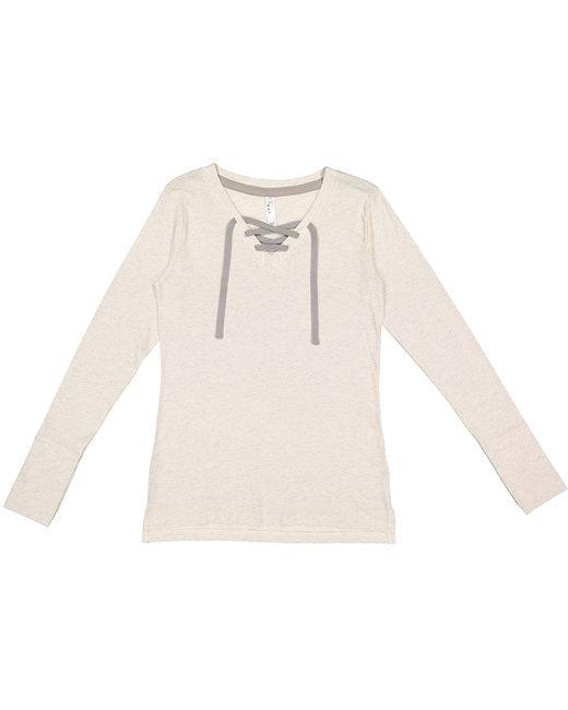 LAT Ladies' Long Sleeve Fine Jersey Lace-Up T-Shirt LA3538 - Dresses Max