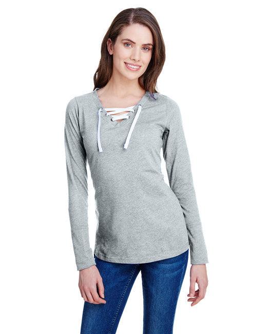 LAT Ladies' Long Sleeve Fine Jersey Lace-Up T-Shirt LA3538 - Dresses Max