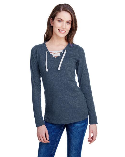 LAT Ladies' Long Sleeve Fine Jersey Lace-Up T-Shirt LA3538 - Dresses Max