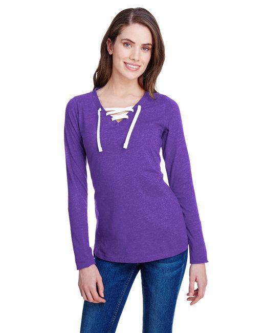 LAT Ladies' Long Sleeve Fine Jersey Lace-Up T-Shirt LA3538 - Dresses Max