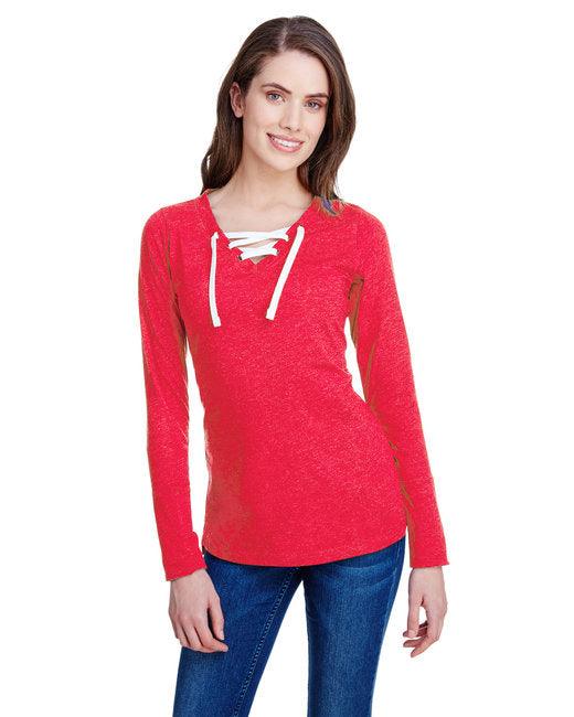 LAT Ladies' Long Sleeve Fine Jersey Lace-Up T-Shirt LA3538 - Dresses Max