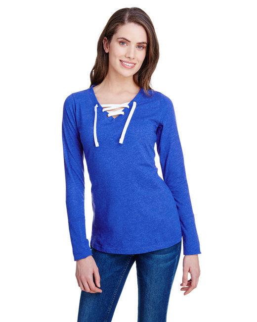 LAT Ladies' Long Sleeve Fine Jersey Lace-Up T-Shirt LA3538 - Dresses Max