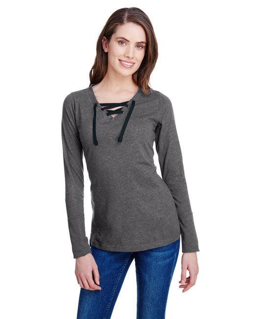 LAT Ladies' Long Sleeve Fine Jersey Lace-Up T-Shirt LA3538 - Dresses Max