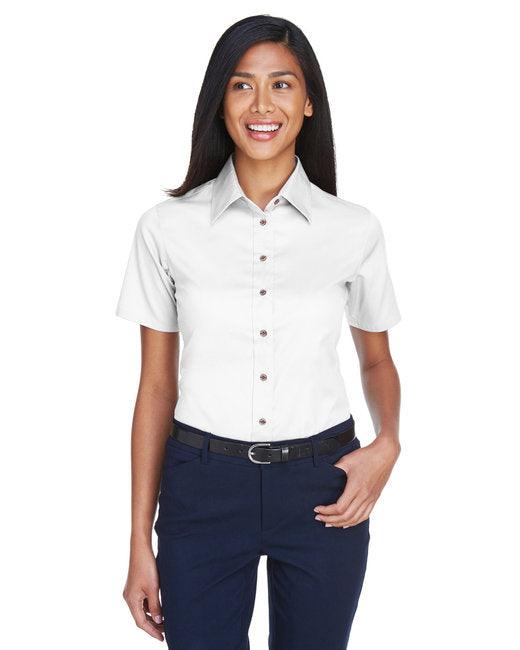 Harriton Ladies' Easy Blend Short-Sleeve Twill Shirt with Stain-Release M500SW - Dresses Max