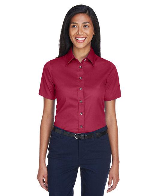 Harriton Ladies' Easy Blend Short-Sleeve Twill Shirt with Stain-Release M500SW - Dresses Max
