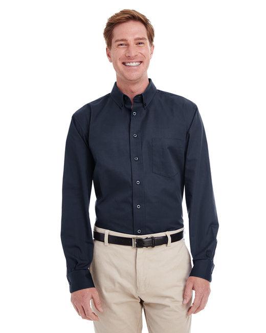 Harriton Men's Foundation 100% Cotton Long-Sleeve Twill Shirt with Teflon M581 - Dresses Max