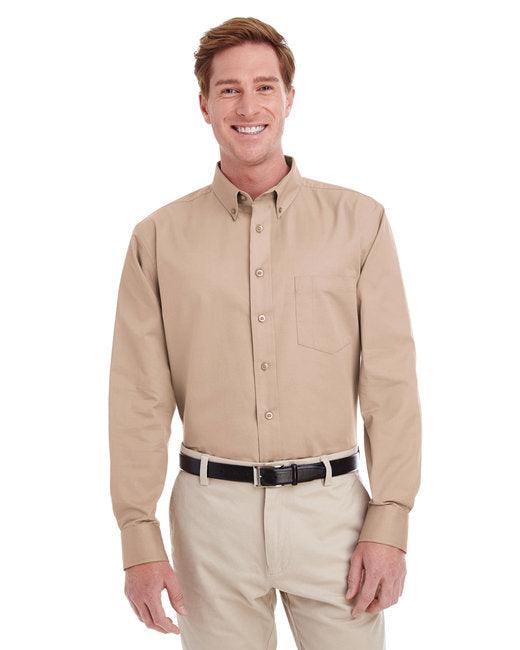 Harriton Men's Foundation 100% Cotton Long-Sleeve Twill Shirt with Teflon M581 - Dresses Max