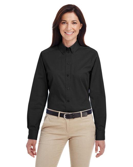 Harriton Ladies' Foundation 100% Cotton Long-Sleeve Twill Shirt with Teflon M581W - Dresses Max