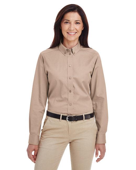 Harriton Ladies' Foundation 100% Cotton Long-Sleeve Twill Shirt with Teflon M581W - Dresses Max