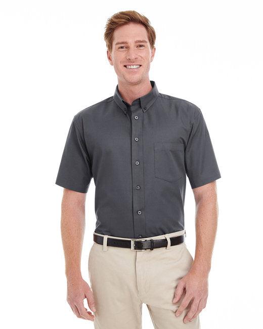 Harriton Men's Foundation 100% Cotton Short-Sleeve Twill Shirt with Teflon M582 - Dresses Max