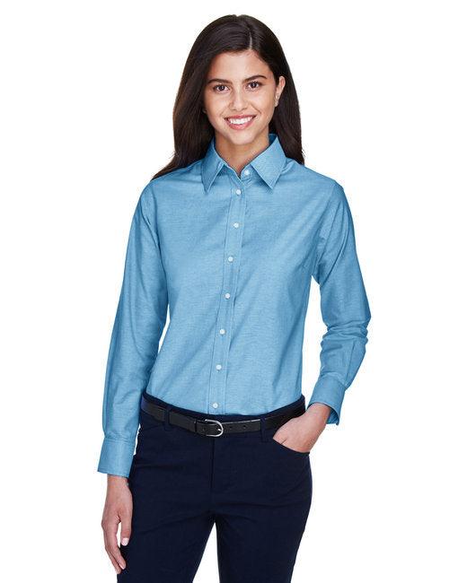 Harriton Ladies' Long-Sleeve Oxford with Stain-Release M600W - Dresses Max