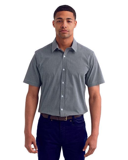 Artisan Collection by Reprime Mens Microcheck Gingham Short-Sleeve Cotton Shirt RP221 - Dresses Max