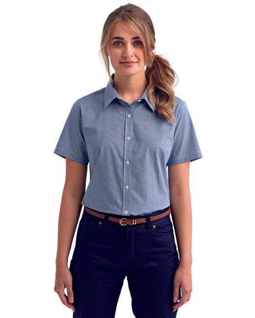 Artisan Collection by Reprime Ladies' Microcheck Gingham Short-Sleeve Cotton Shirt RP321 - Dresses Max